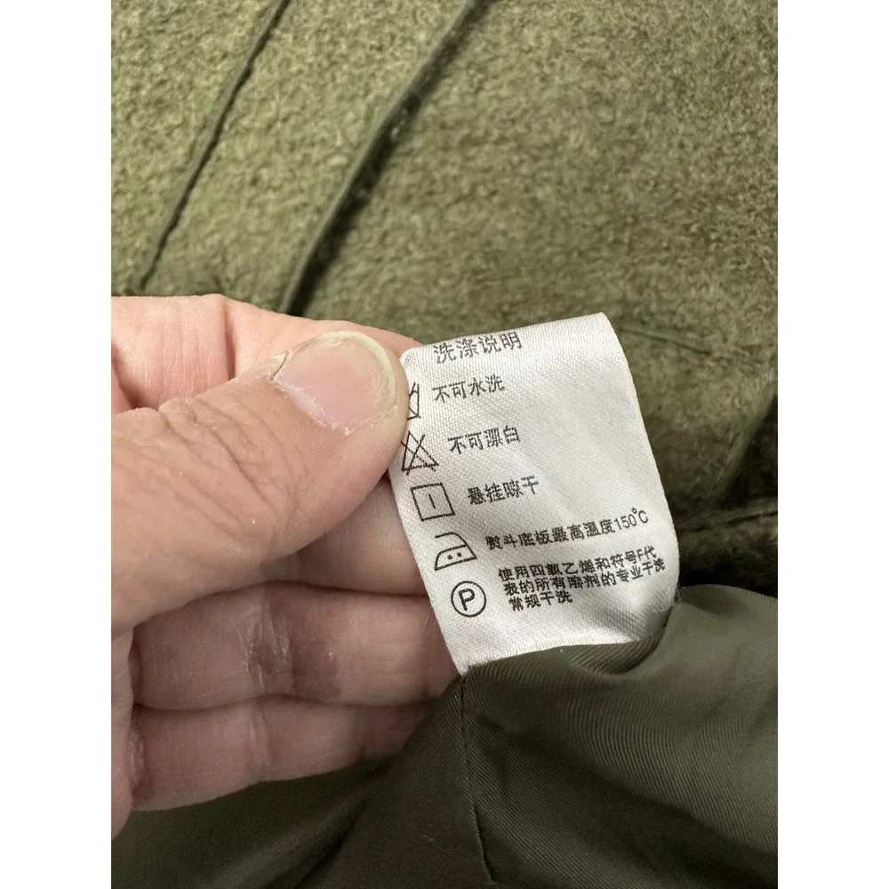 OpenBox Long Wool Blend Coat Olive Green Stripe Detail Medium - Picture 4 of 11